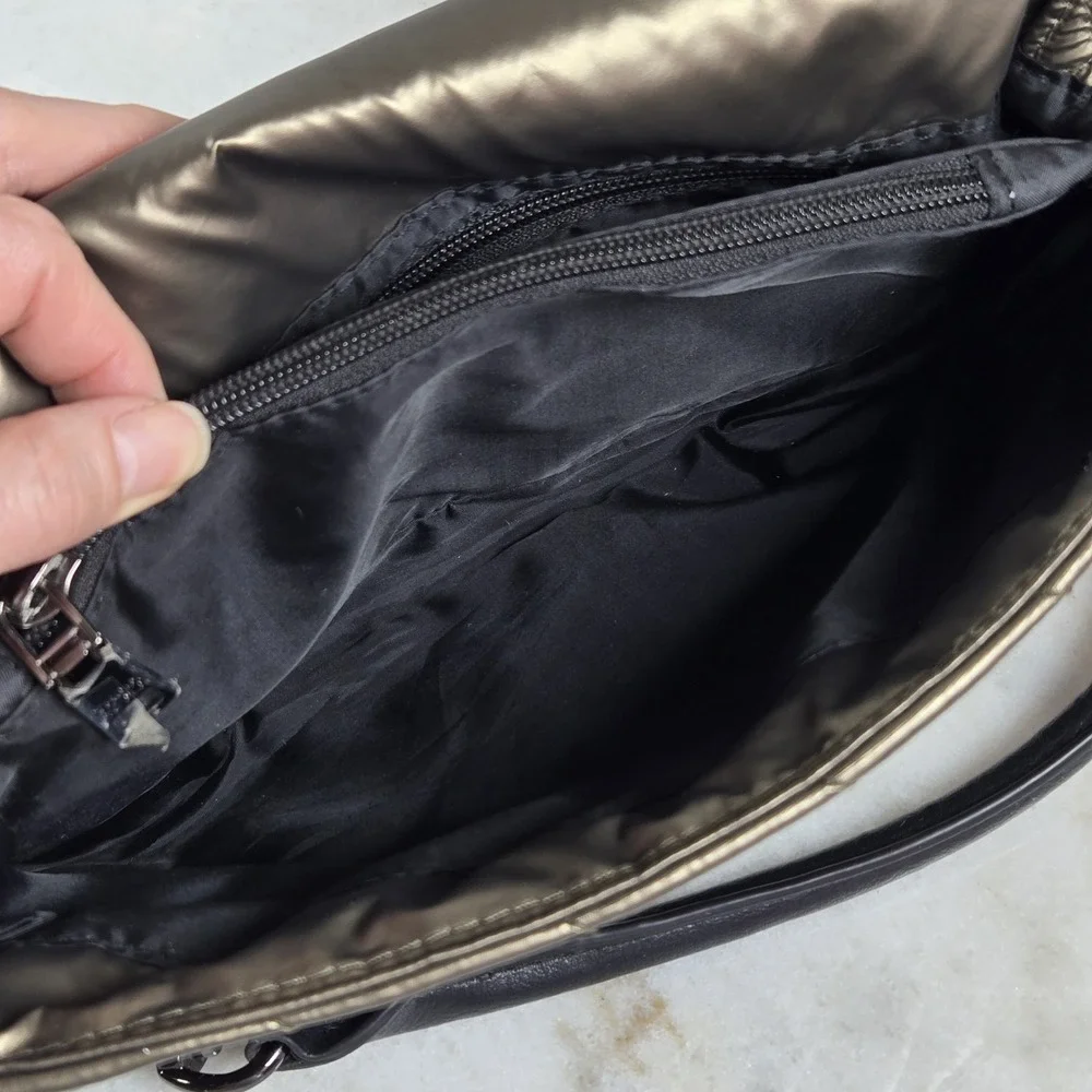 THINK ROLYN Quilted Puffer Bar Bag Metallic Bronze/Gilded Bronze Gunmetal Chain